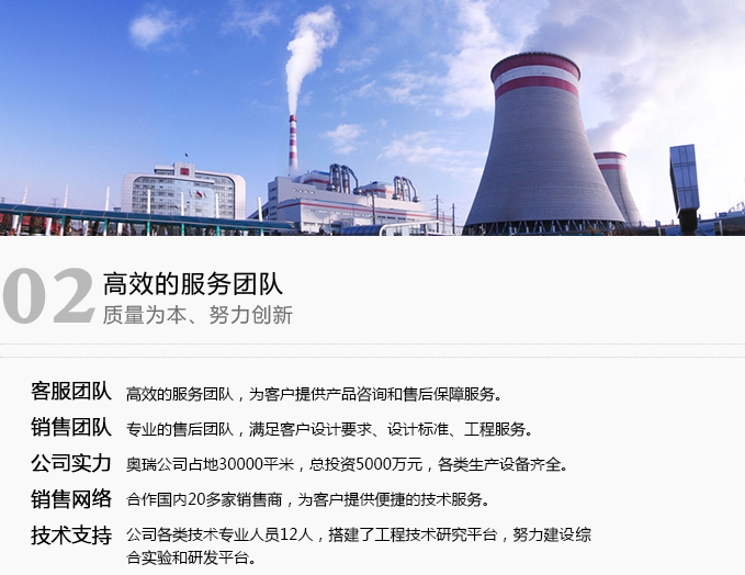 · 服务团队   高效的服务团队，为客户提供产品咨询和售后保障服务。· 销售团队  专业的售后团队，满足客户设计要求、设计标准、工程服务。 · 技术支持  公司现有高级工程师6人，工程师12人，各项技术人员19人。成立工程技术研发中心，建有国内一流的综合实验室和换热设备研发平台。· 公司实力 91视频精选总公司占地80余亩，总投资1.2亿元，各类生产设备齐全。 销售网络 设立全国各省市办事处23家，为客户提供高效便捷的技术服务。